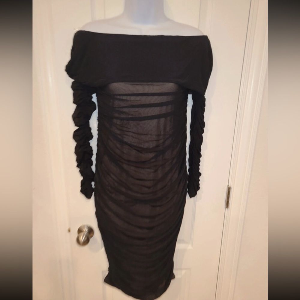 Fashion Nova Black Sheer Long Sleeve Dress party bodycon dress